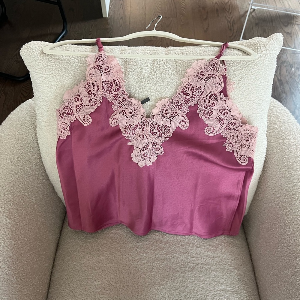 Anthropologie Pink Lace Trim Cami Top